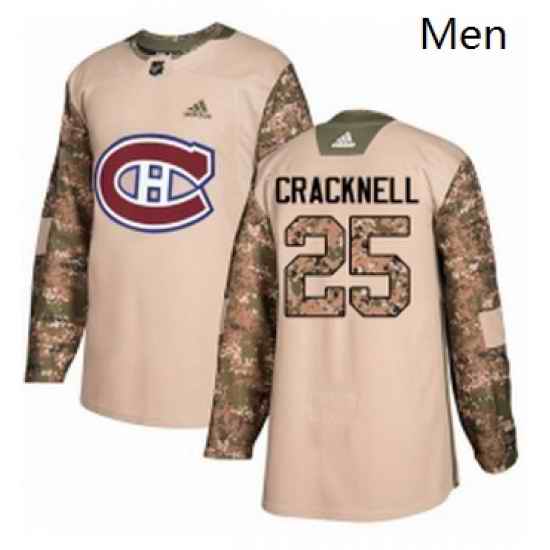 Mens Adidas Montreal Canadiens 25 Adam Cracknell Authentic Camo Veterans Day Practice NHL Jersey